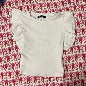 Zara ribbed white ruffle top